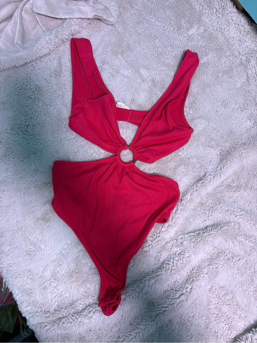 Ribbed Hot Pink Cutout One-Piece Bodysuit